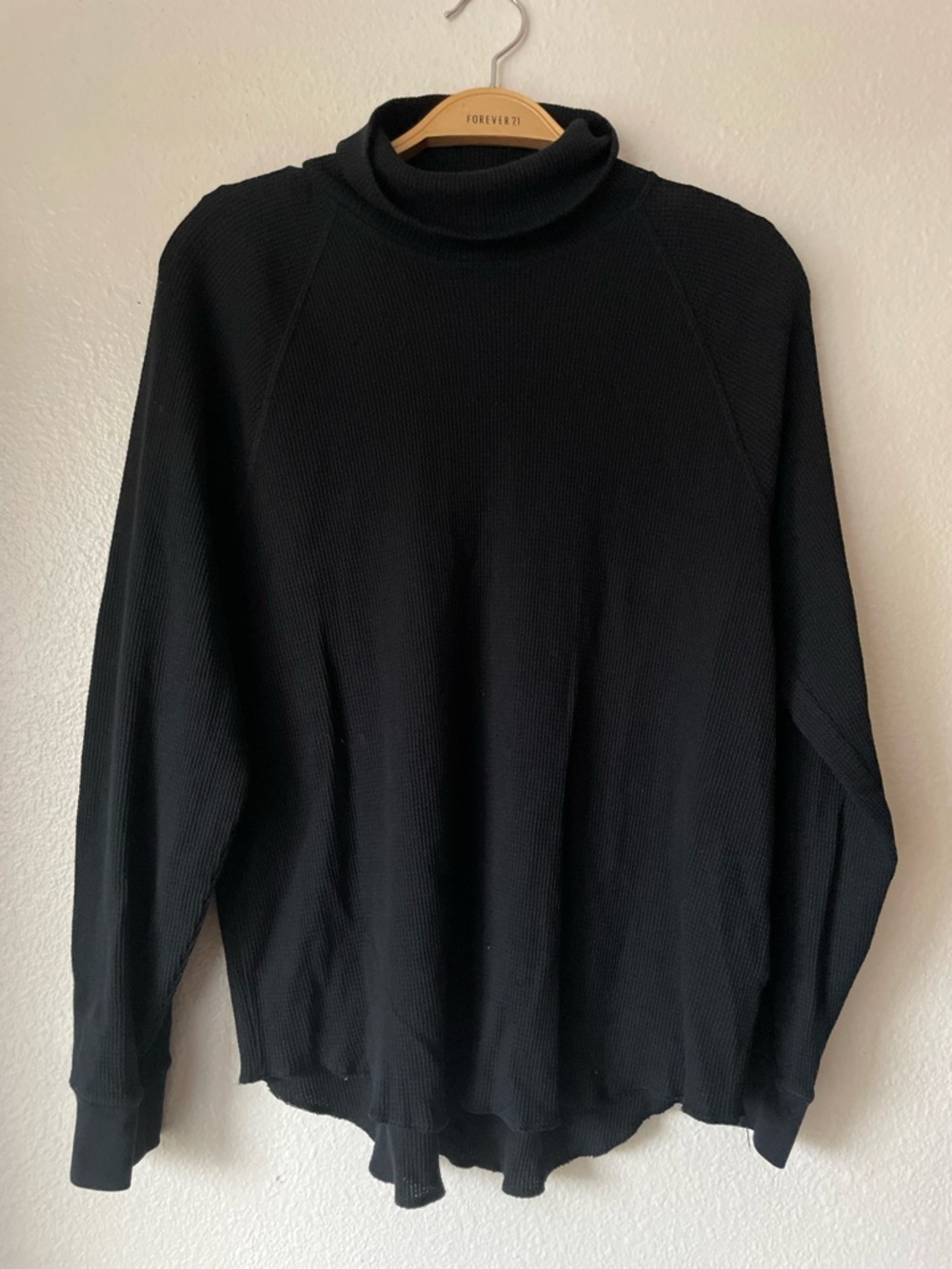 Everlane Turtleneck Sweater Waffle Knit Textured Black L 100% Organic Cotton